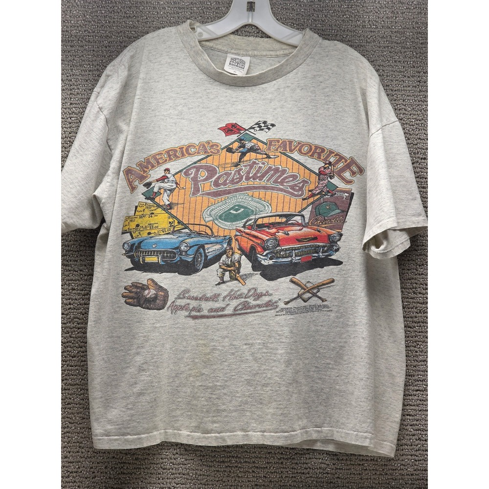 Vintage 1993 Paradise Garage America's Favorite Pastimes Chevy Baseball Tee XL